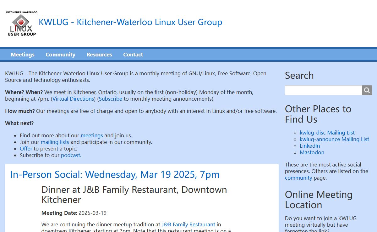 Upcoming Meetings | KWLUG - Kitchener-Waterloo Linux User Group