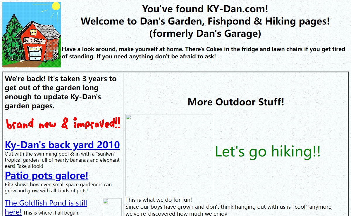 Kentucky Dan's Garden, Fishpond & Day Hiking pages.