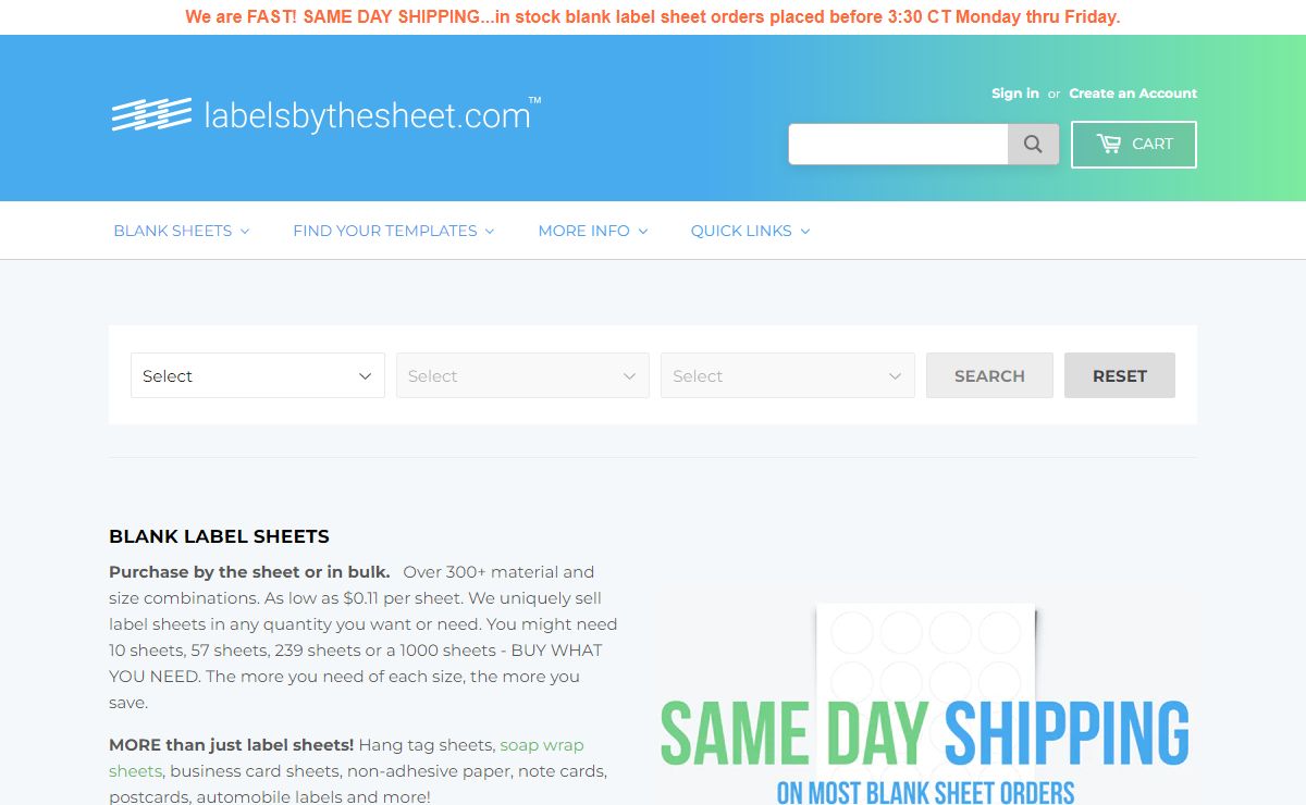 Labels by the Sheet™ SHIPS TODAY *in stock orders before 3:30pm CST – labelsbythesheet.com