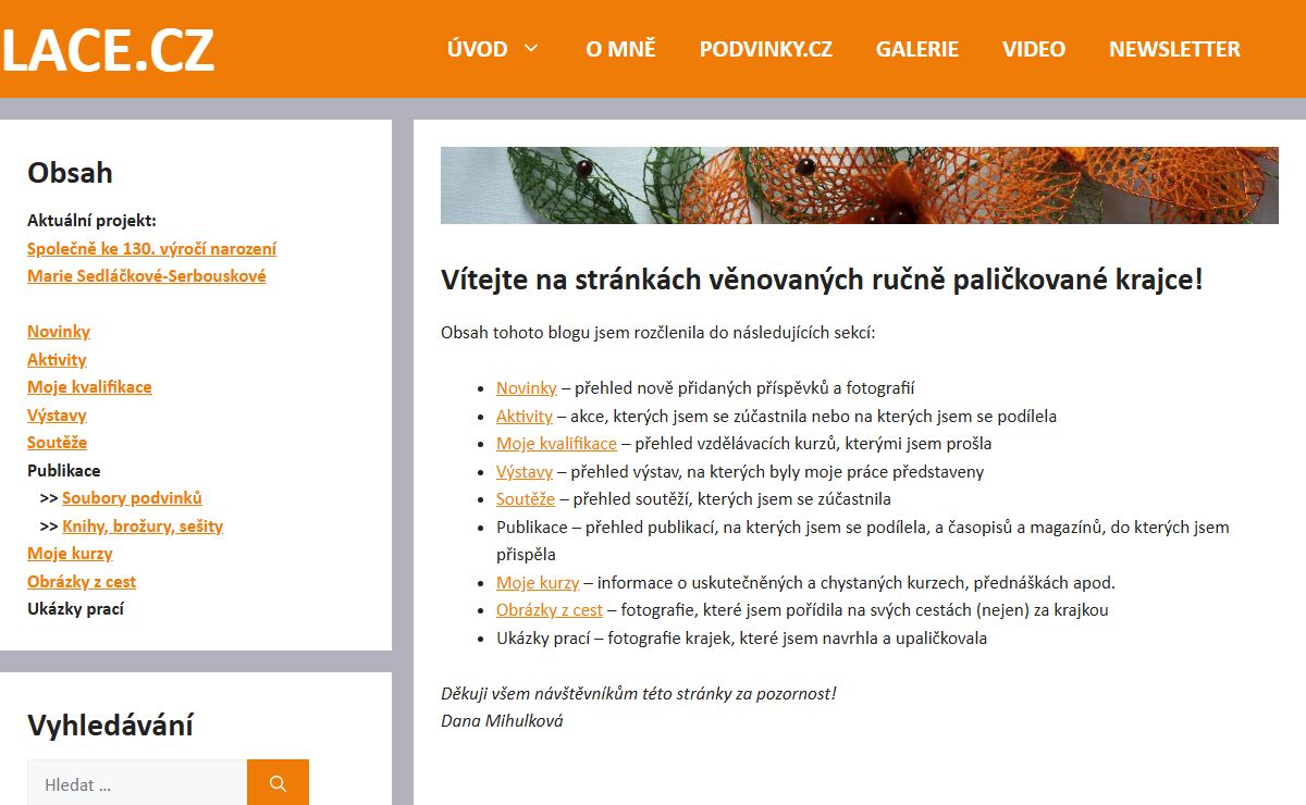 LACE.CZ – Ručně paličkovaná krajka – Dana Mihulková