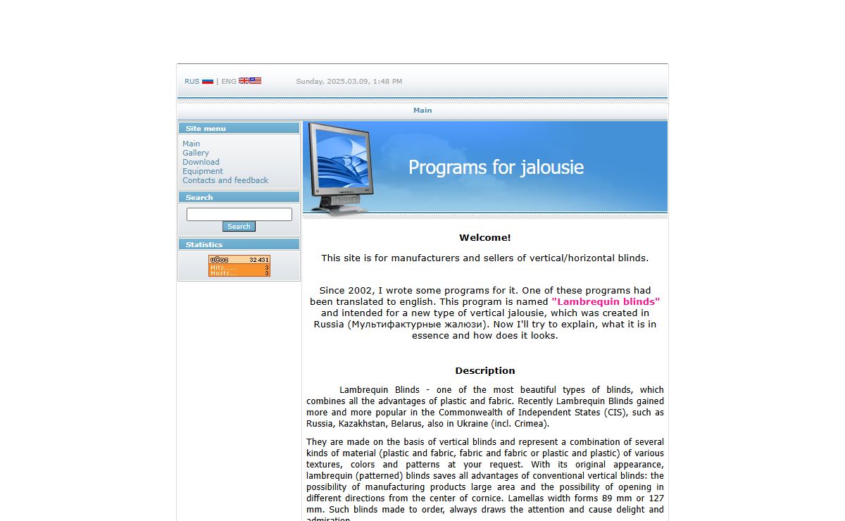 Programs for jalousie manufacturers - Main page