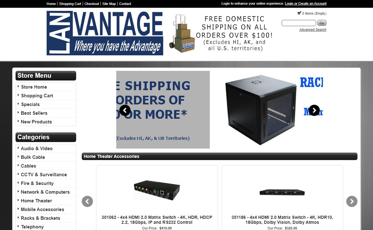 Lanvantage is a supplier of audio/video and networking cables and components including HDMI, Speaker Wire, Cat5E, Cat6, Wireless, Routers, Switches, and much more. - Supplier of Home Theater and Networking Cables and Components