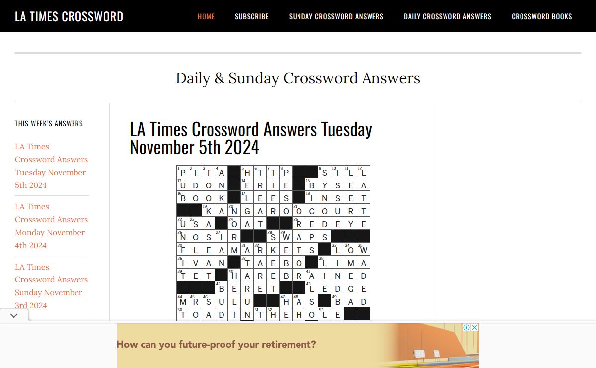 LA Times Crossword - Daily & Sunday Crossword Answers