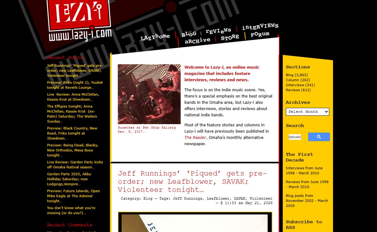 Lazy-i Lazy-i - an online music magazine that includes feature interviews, reviews and news