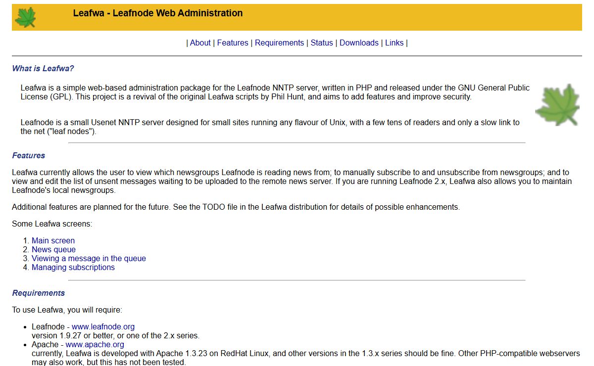 Leafwa - Leafnode Web Administration