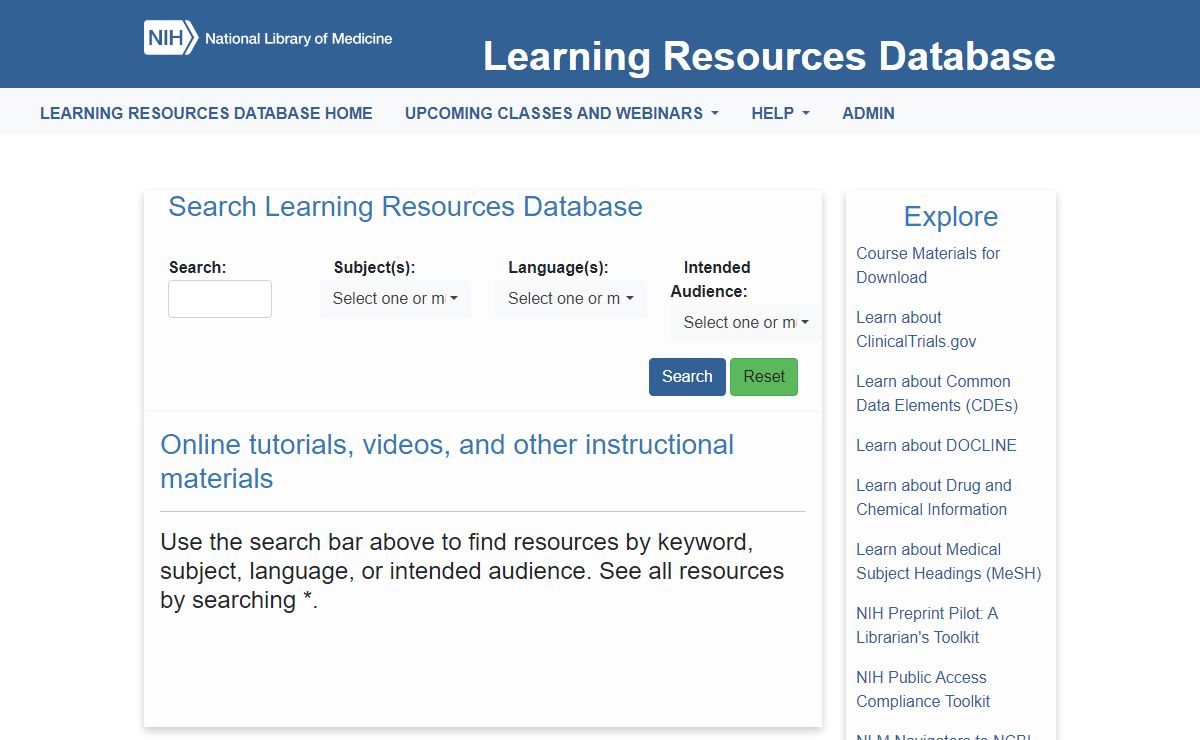 Learning Resources - Database Home