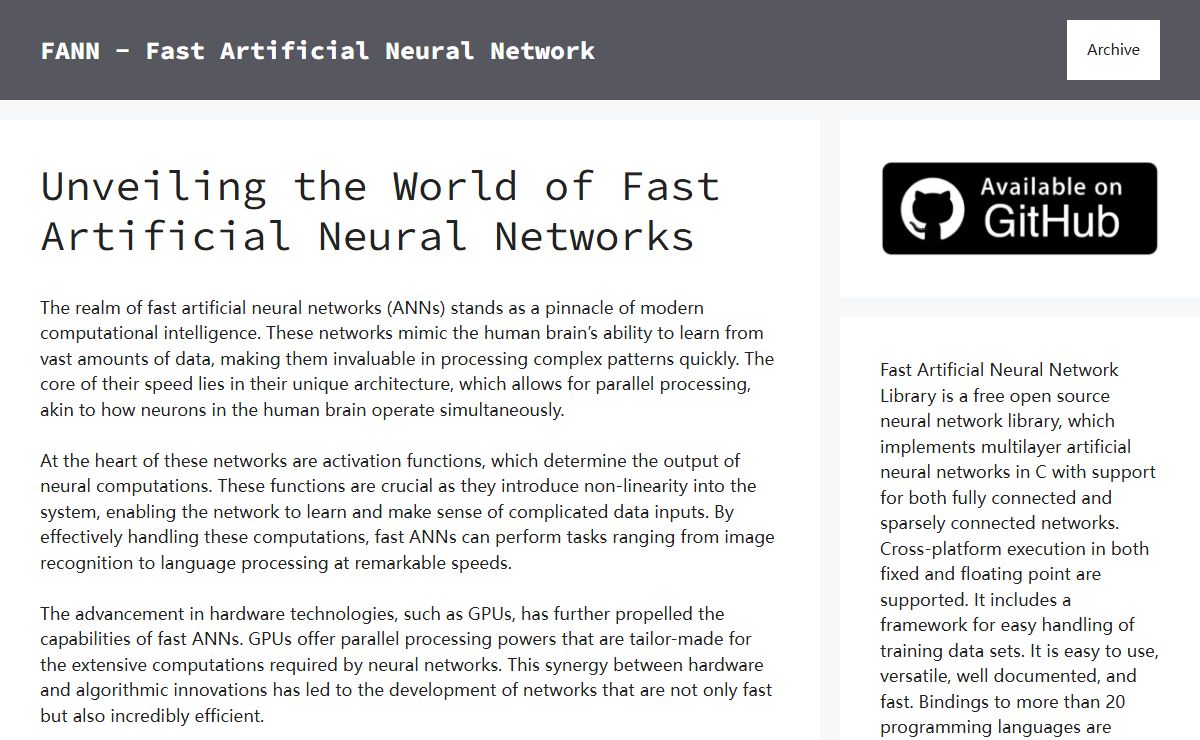FANN – Fast Artificial Neural Network