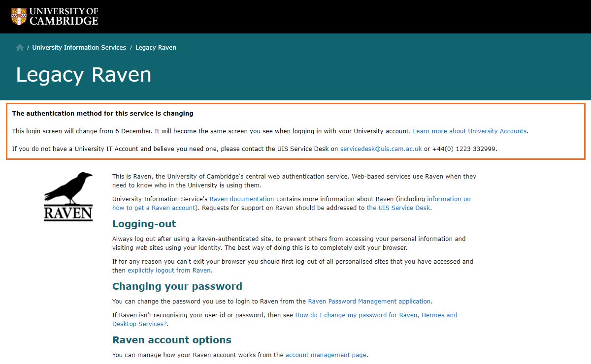 Legacy Raven Authentication Service