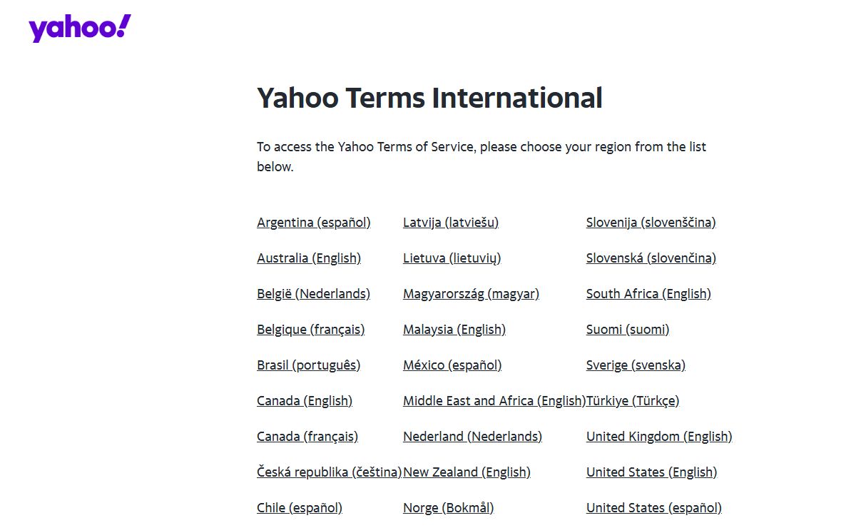 Yahoo Terms International | Yahoo