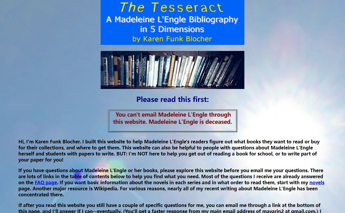 The Tesseract: A Madeleine L'Engle Bibliography in 5 Dimensions