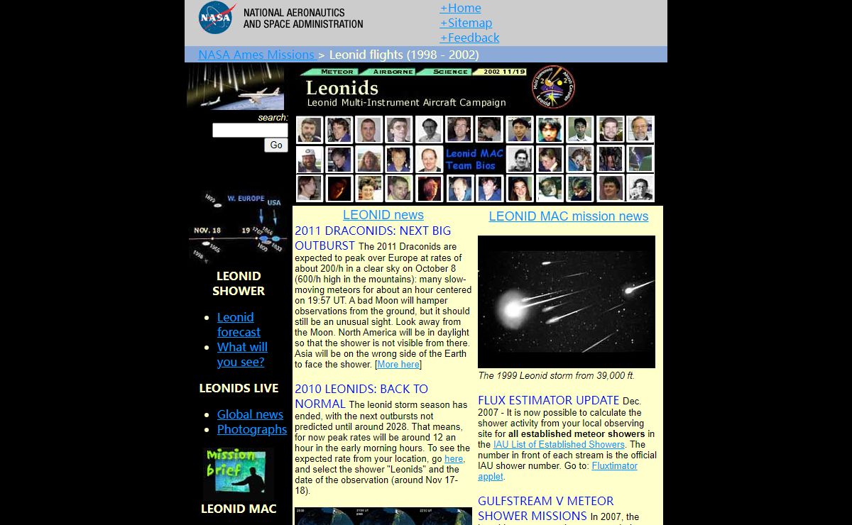 Leonid meteor storms: NASA's Leonid Multi-Instrument Aircraft Campaign Homepage