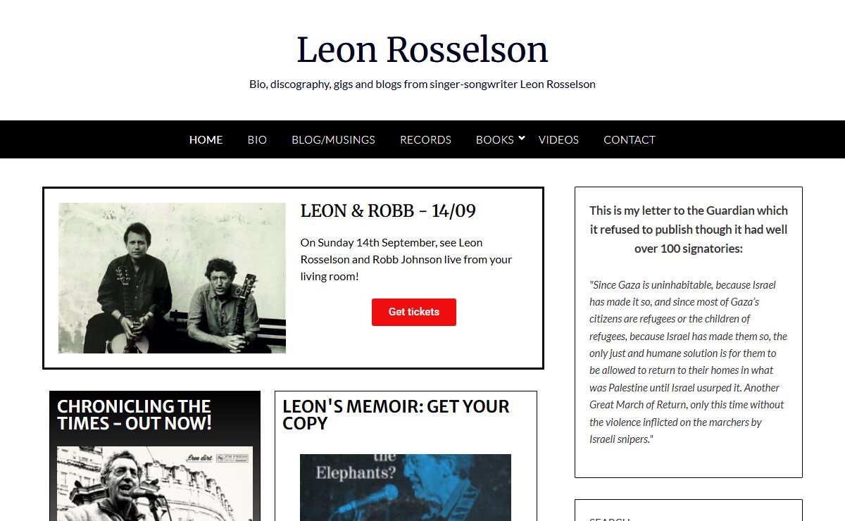 Leon Rosselson – Bio, discography, gigs and blogs from singer-songwriter Leon Rosselson