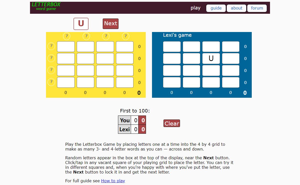 Letterbox Word Game