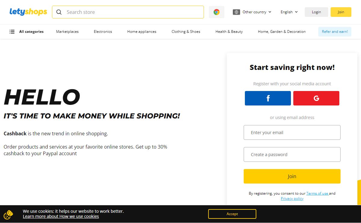 Cashback service LetyShops in your country