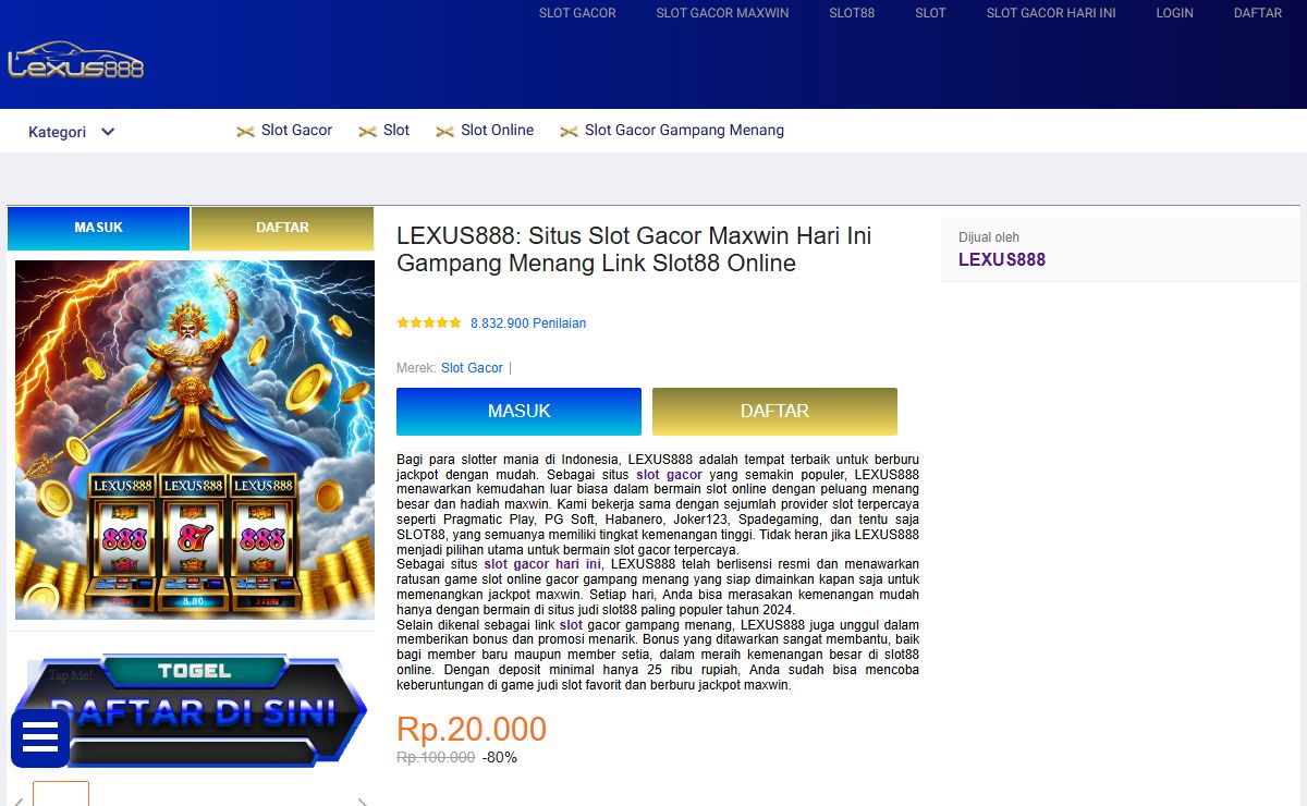 LEXUS888: Situs Slot Gacor Maxwin Hari Ini Gampang Menang Link Slot88 Online