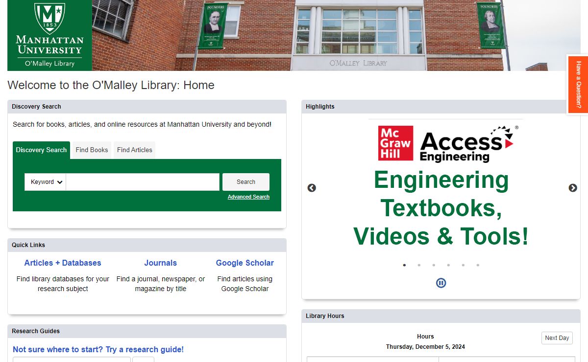 Home - Welcome to the O'Malley Library - O'Malley Library at Manhattan College