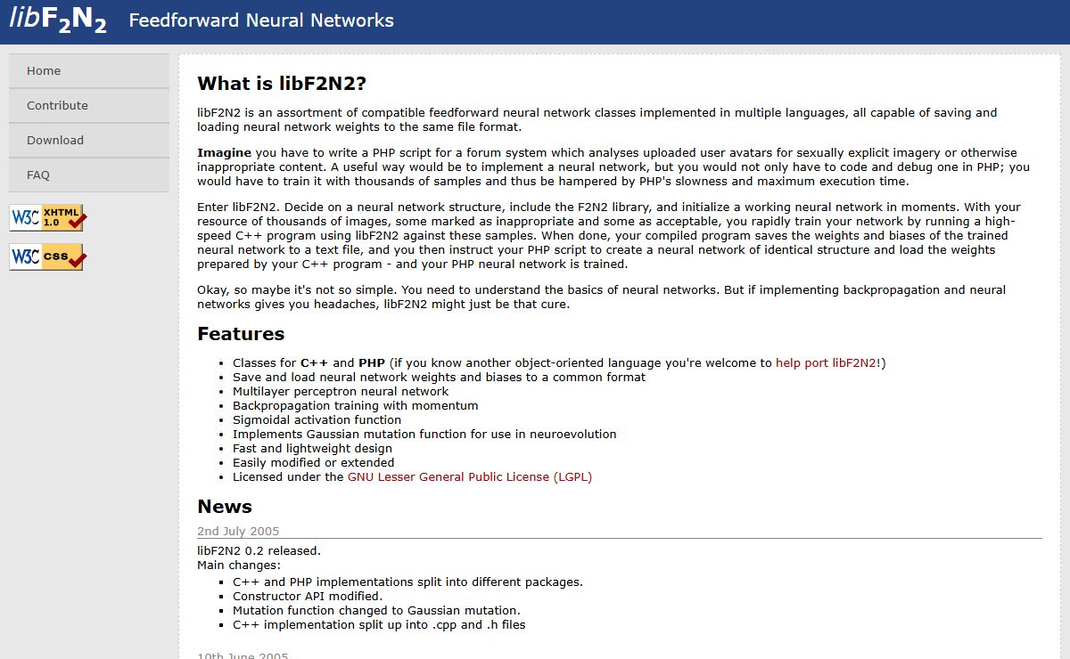 libF2N2 - feedforward neural network library