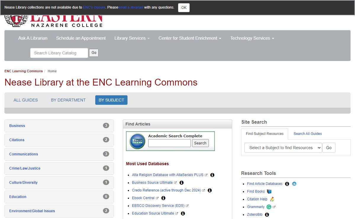 Guides BY SUBJECT - LibGuides at Eastern Nazarene College