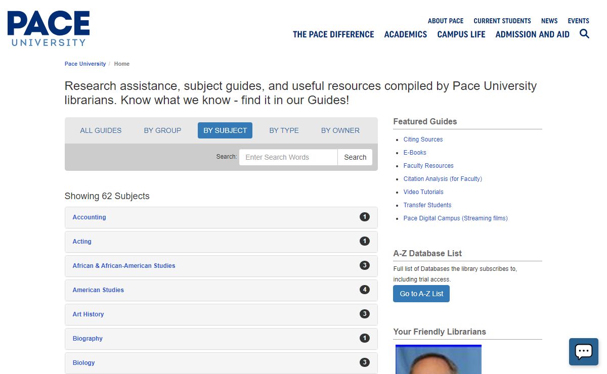 Guides BY SUBJECT - Library at Pace University