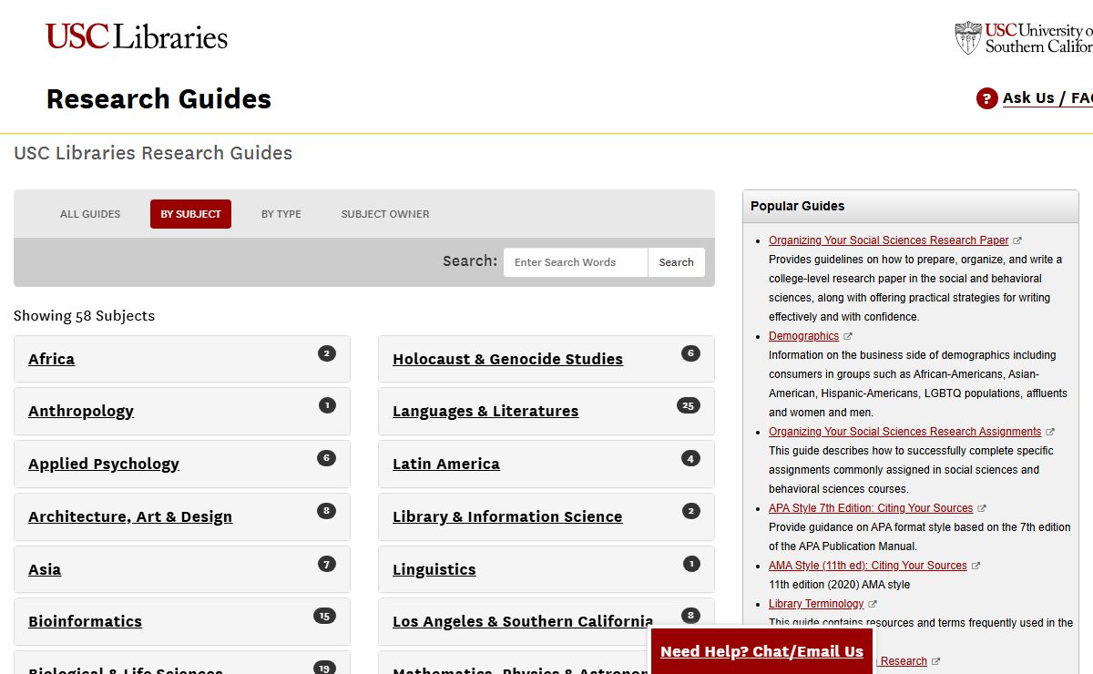 Guides BY SUBJECT - Research Guides at University of Southern California
