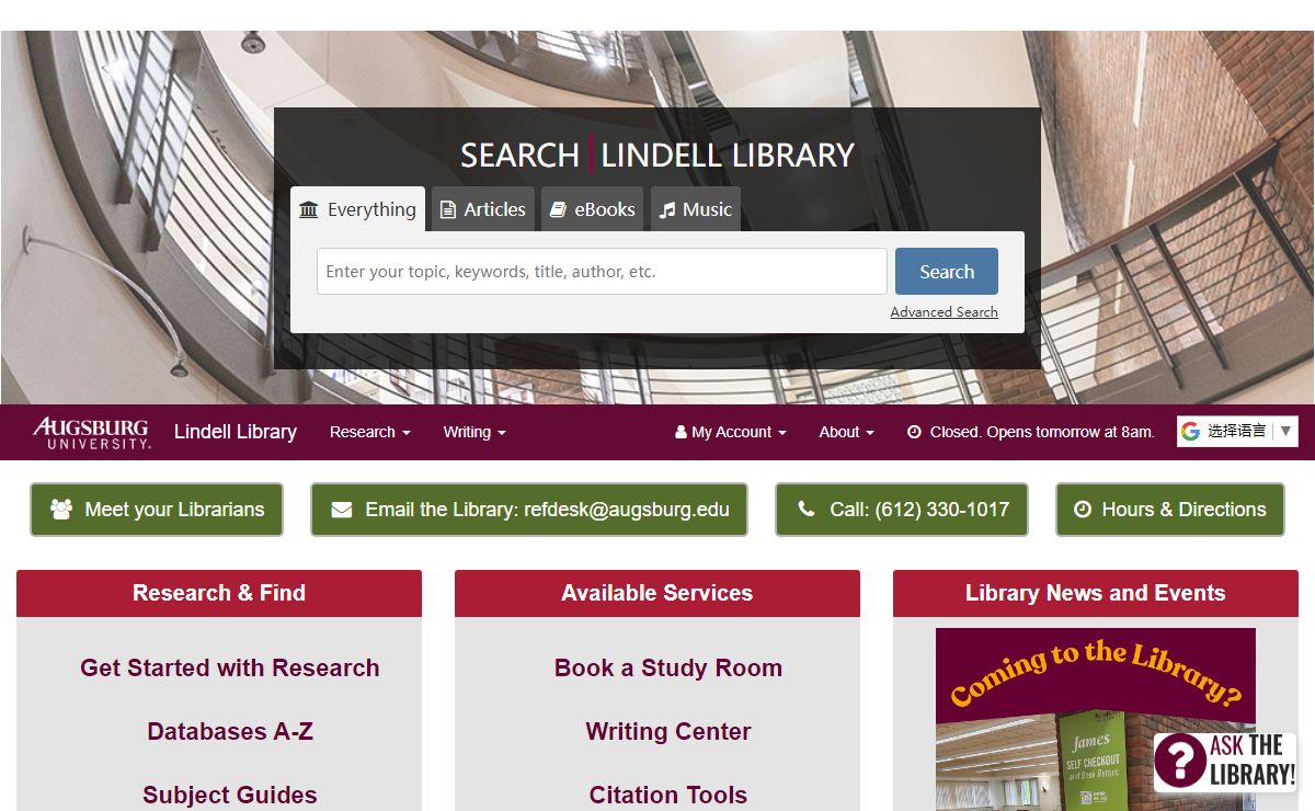 Home - Lindell Library at Augsburg University