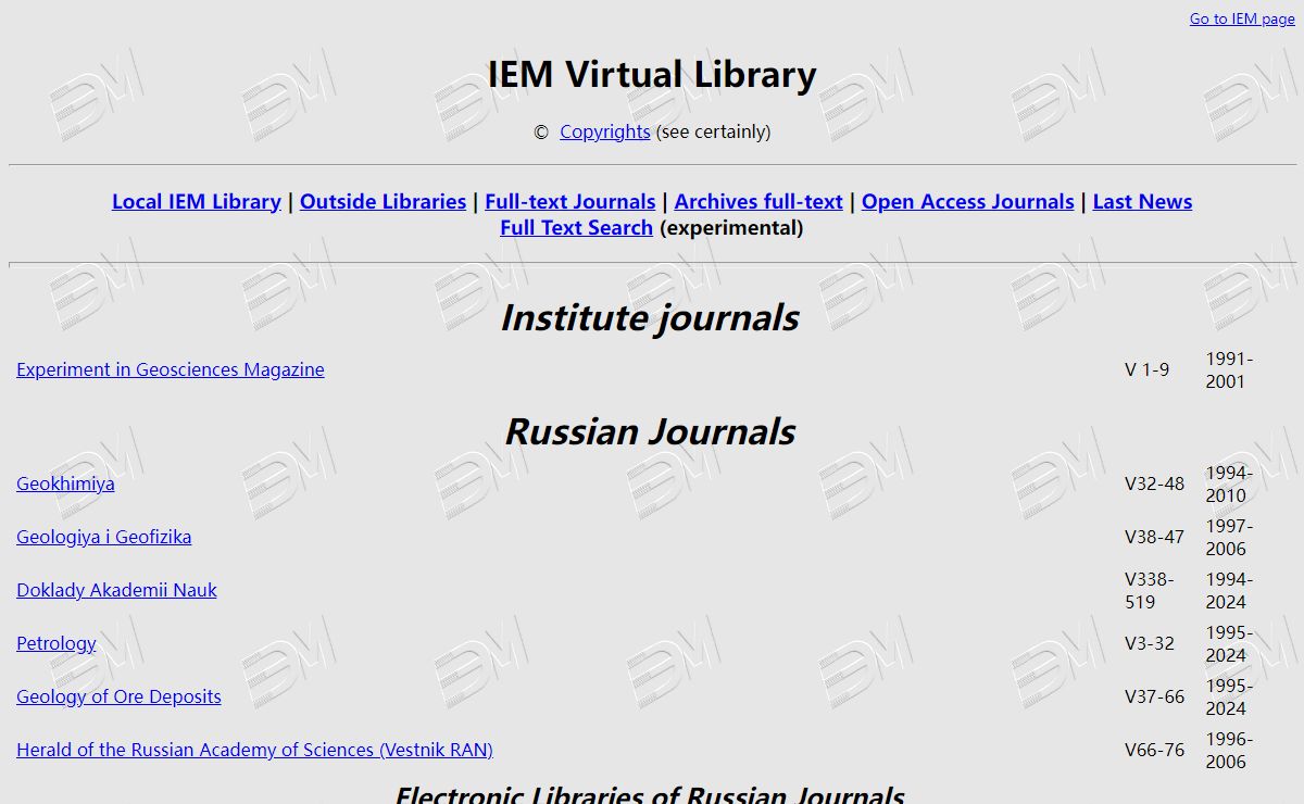 IEM Virtual Library (Mineralogy, Petrology, Geochemistry)