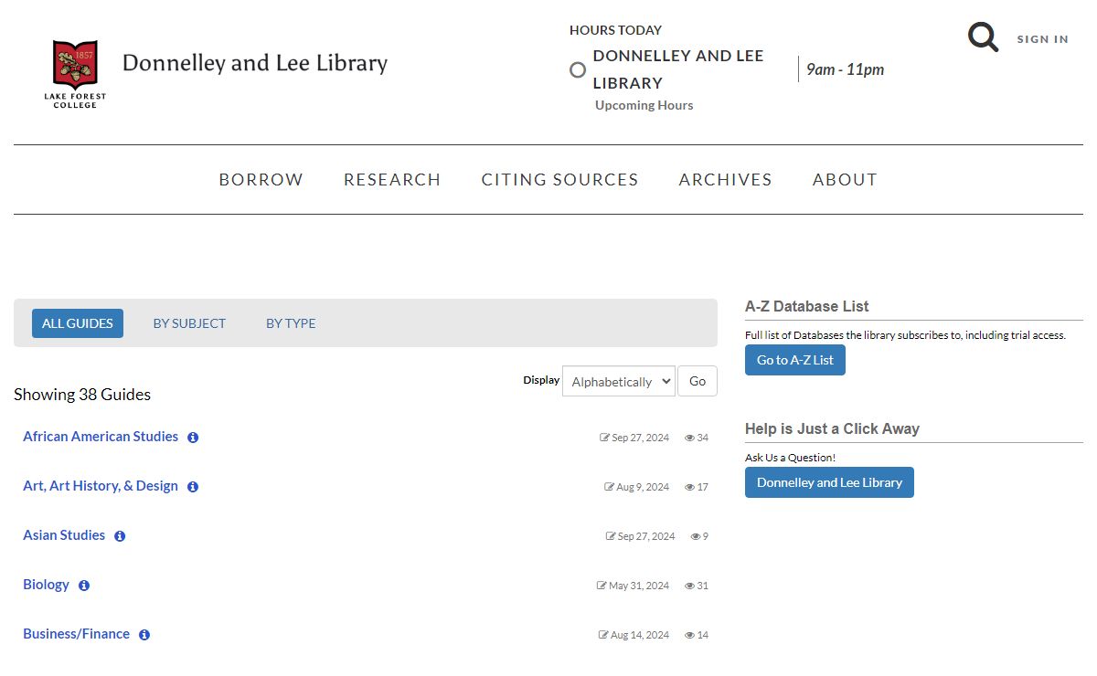 ALL GUIDES Alphabetically - Subject Guides at Lake Forest College
