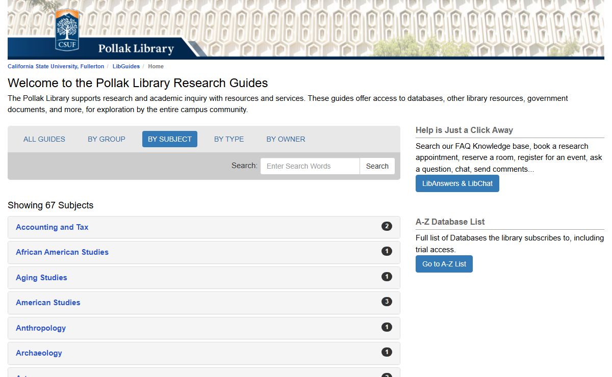 Guides BY SUBJECT - LibGuides at California State University, Fullerton