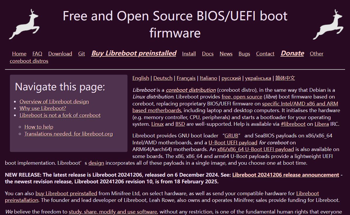 Libreboot – Free and Open Source BIOS/UEFI boot firmware