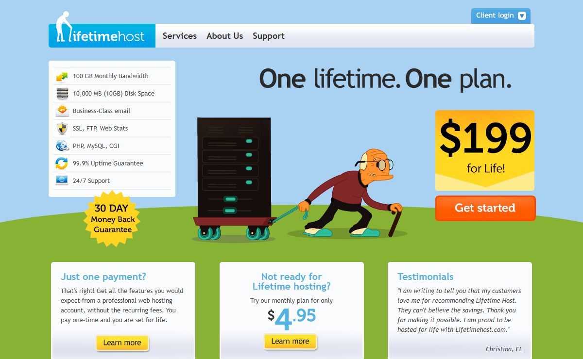 Lifetime hosting offered for only $199 by Lifetime Host.