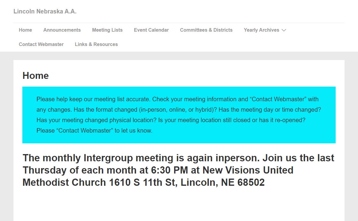 Lincoln Nebraska A.A. – Alcoholics Anonymous