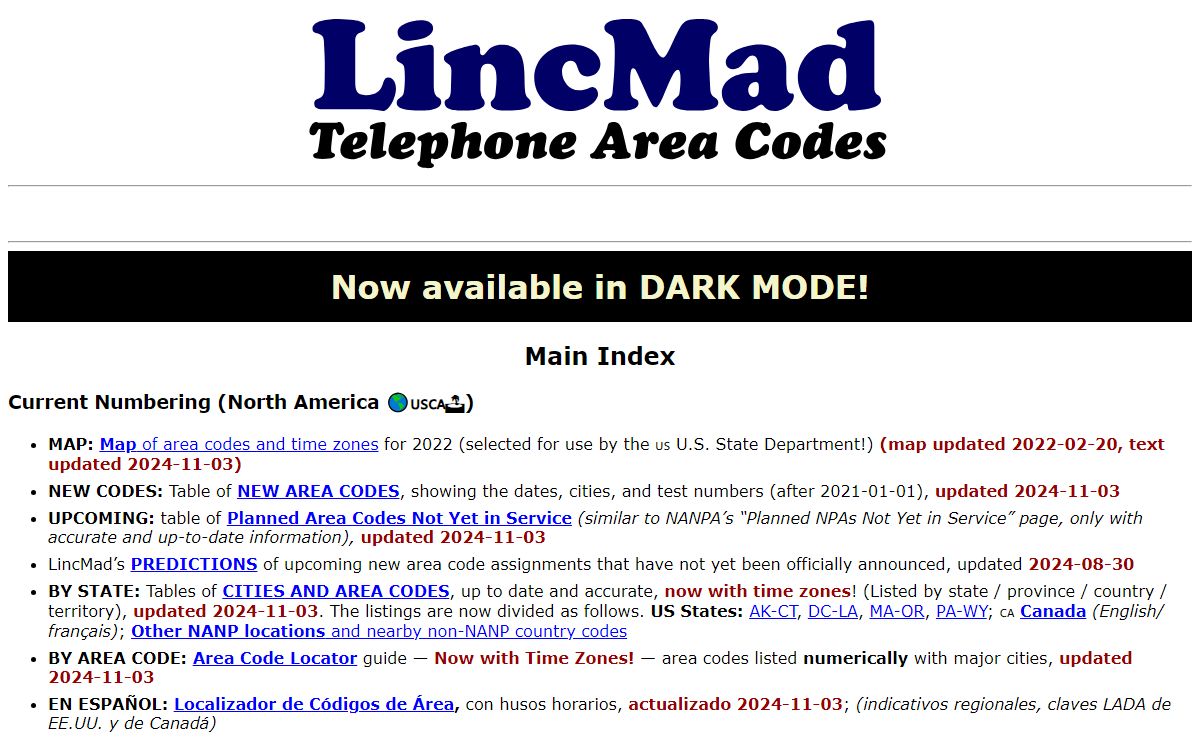 LincMad Telephone Area Codes