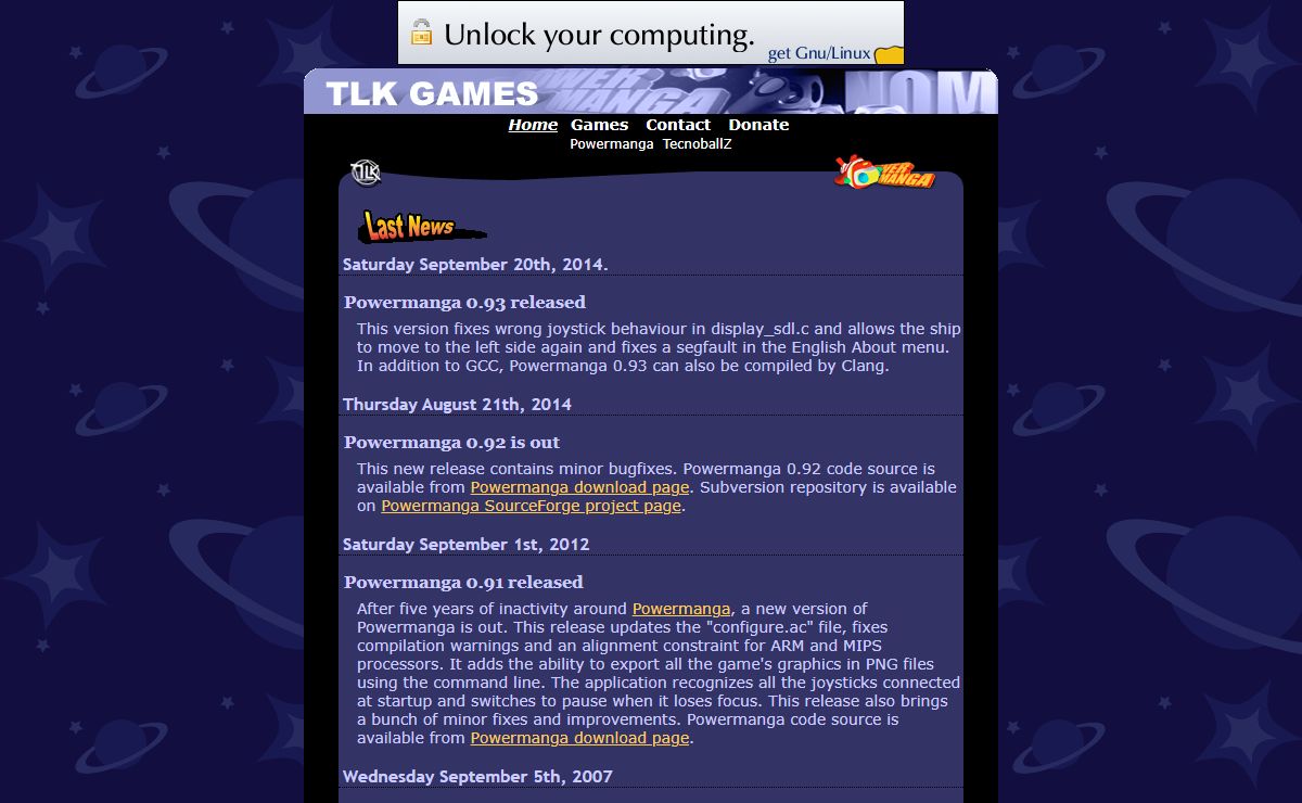Enjoy Powermanga and TecnoballZ - TLK Games: Open Source Games For GNU/Linux (shoot'em up and breakout released under the GPL)