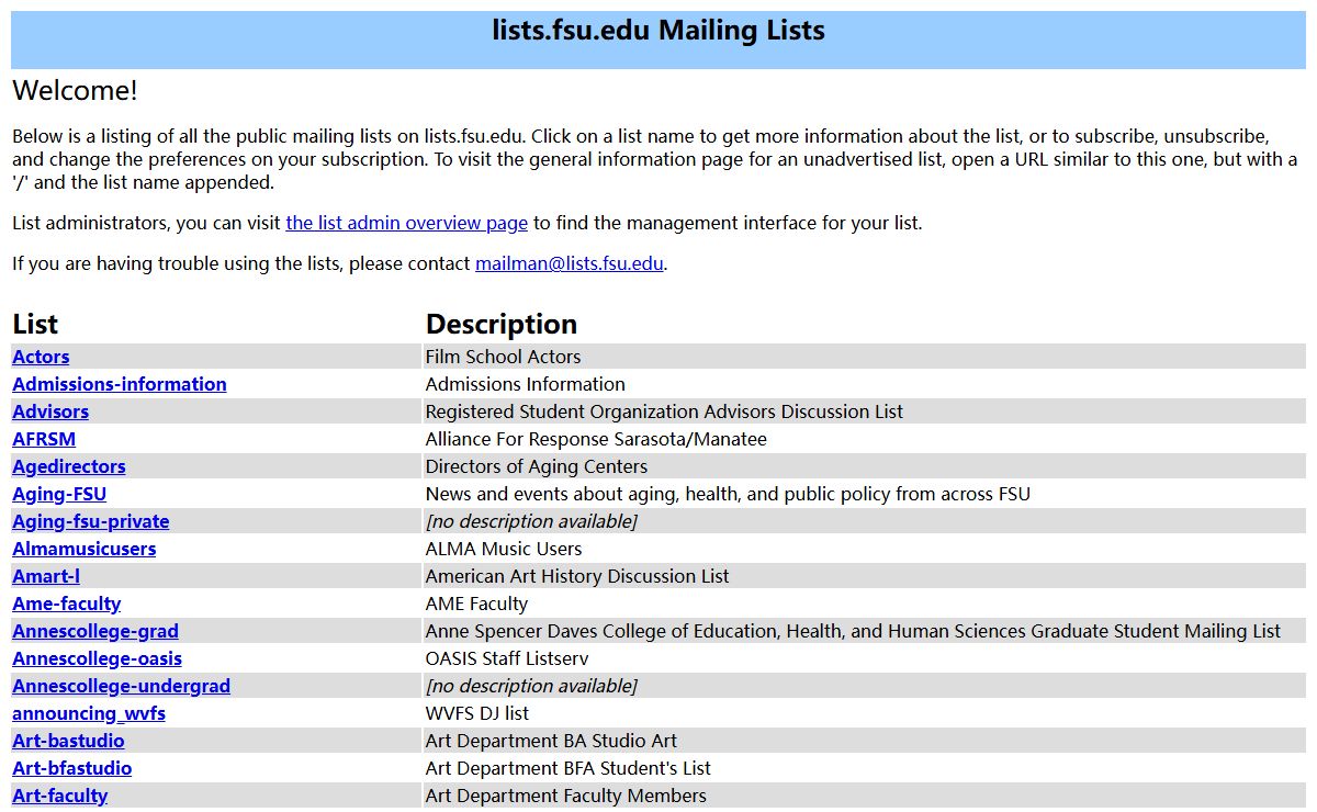 lists.fsu.edu Mailing Lists