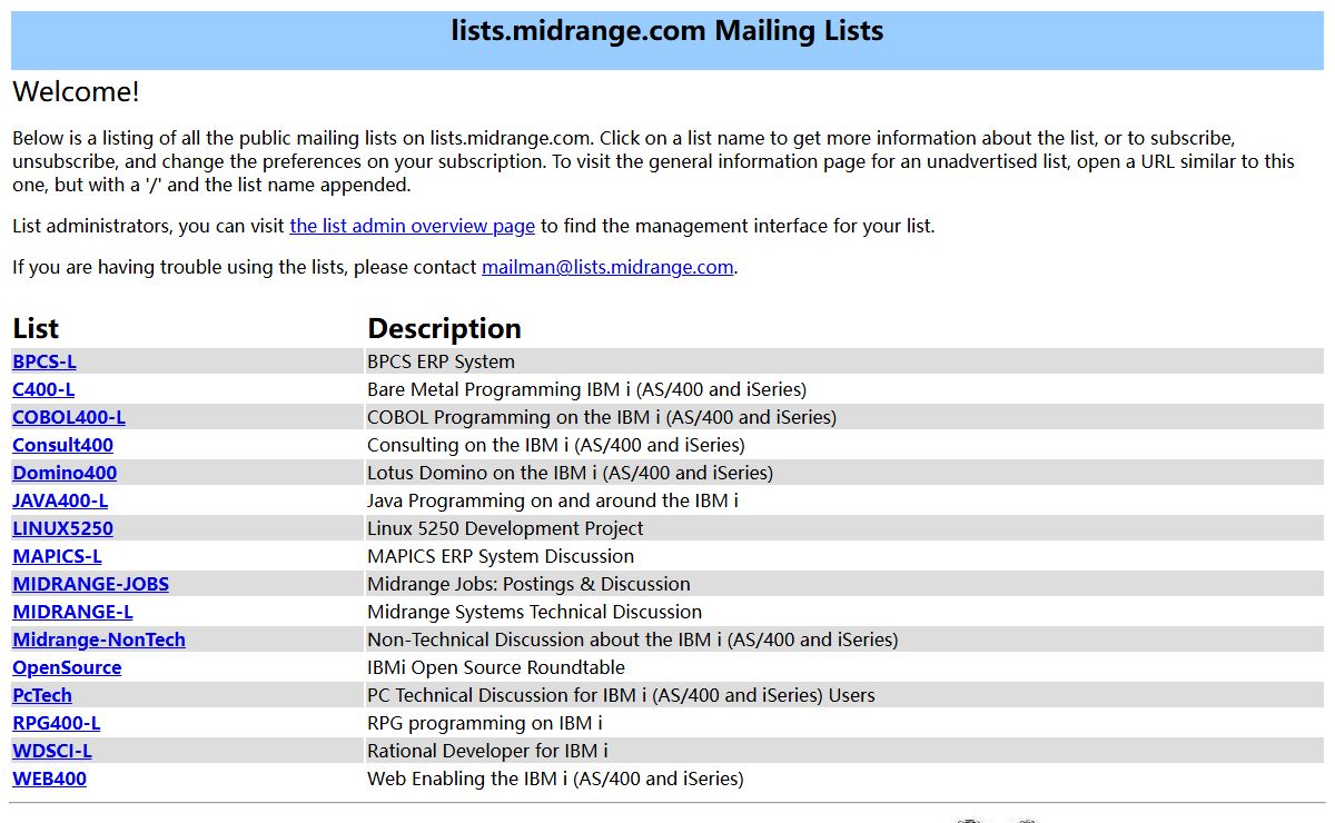 lists.midrange.com Mailing Lists