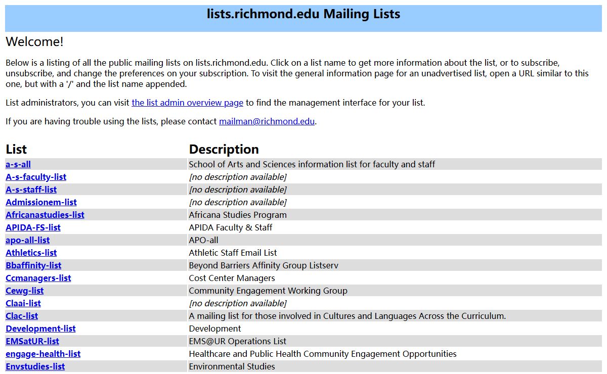 lists.richmond.edu Mailing Lists