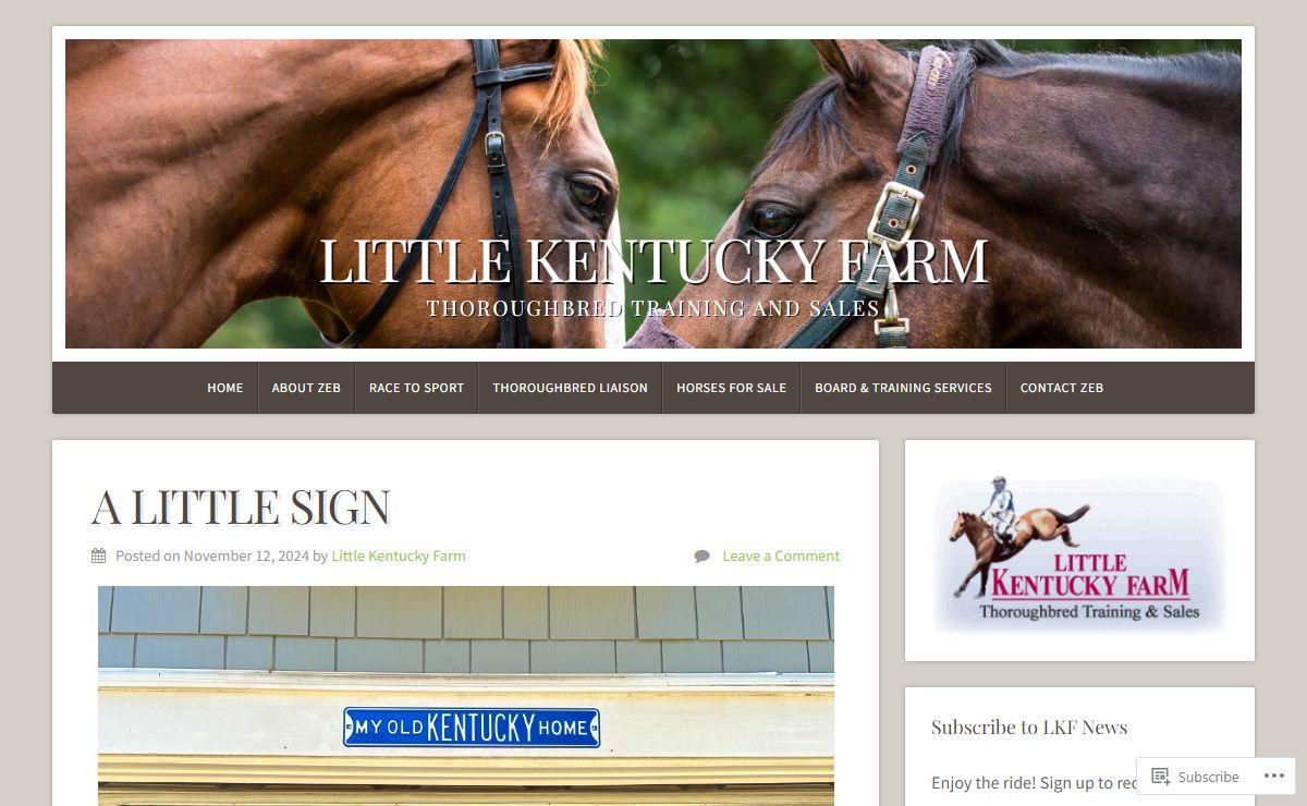 Little Kentucky Farm – Thoroughbred Training and Sales