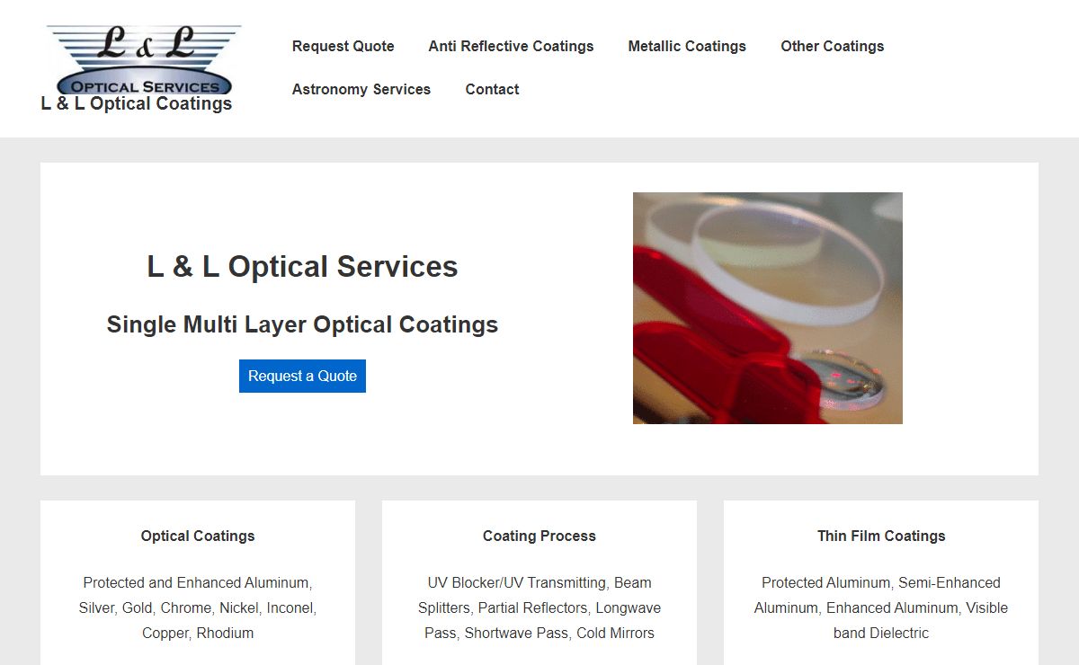 L & L Optical Coatings – Single and Multi layer Optical Coatings | Phone: 714-558-8151 | richard @ llopt.com