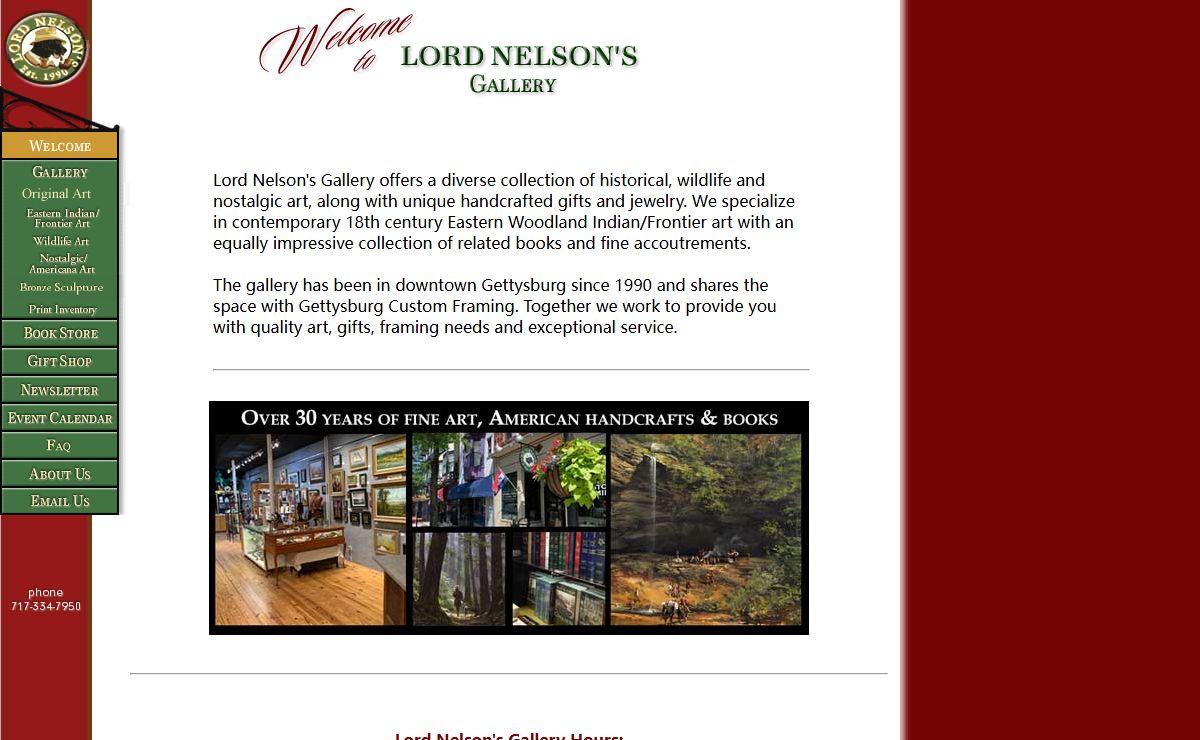 Lord Nelson's Gallery - Gettysburg Art Gallery for wildlife, historical art, books and gifts