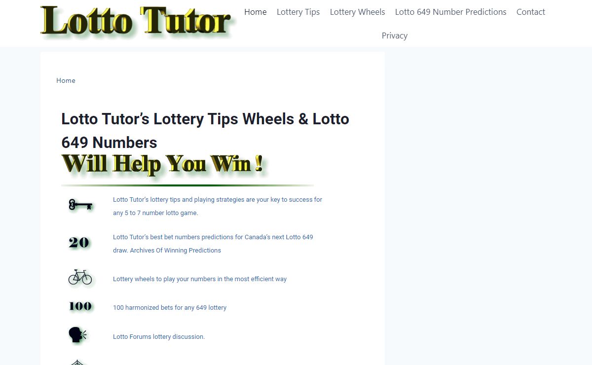 Lotto Tutor Lottery Tips Wheels Lotto 649 Numbers