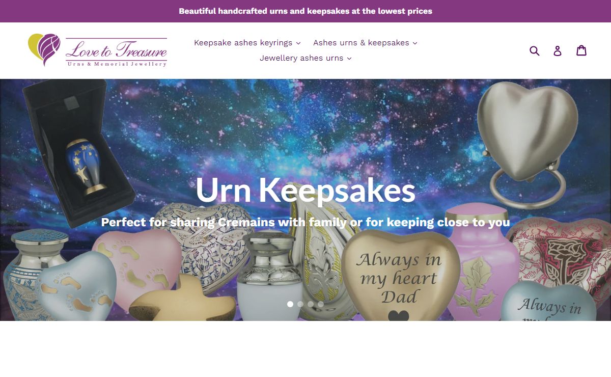 Urns keepsakes keyrings jewellery: cremation ashes - Love to Treasure
