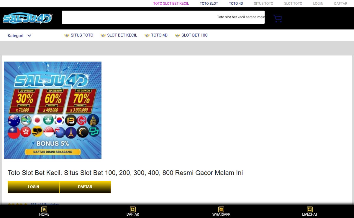 Toto Slot Bet Kecil: Situs Slot Bet 100, 200, 300, 400, 800 Resmi Gacor Malam Ini