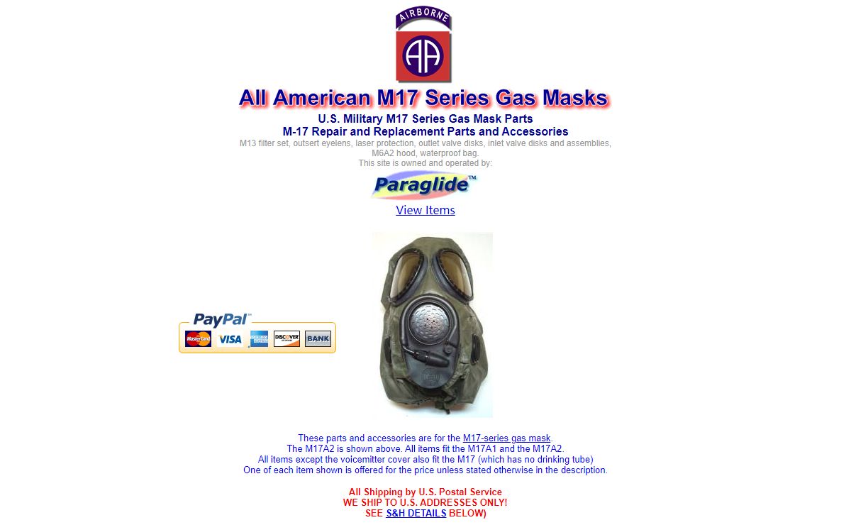 U.S. Military M17 (M-17) Series Gas Mask Repair and Replacement Parts and Accessories