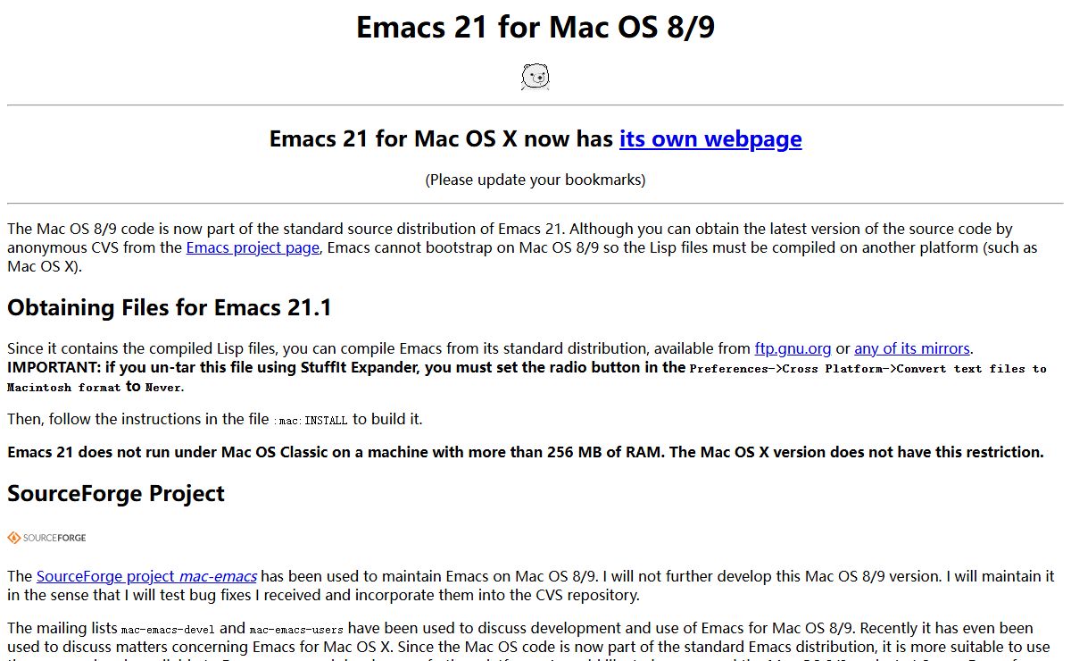 Emacs 21 for Mac OS 8/9