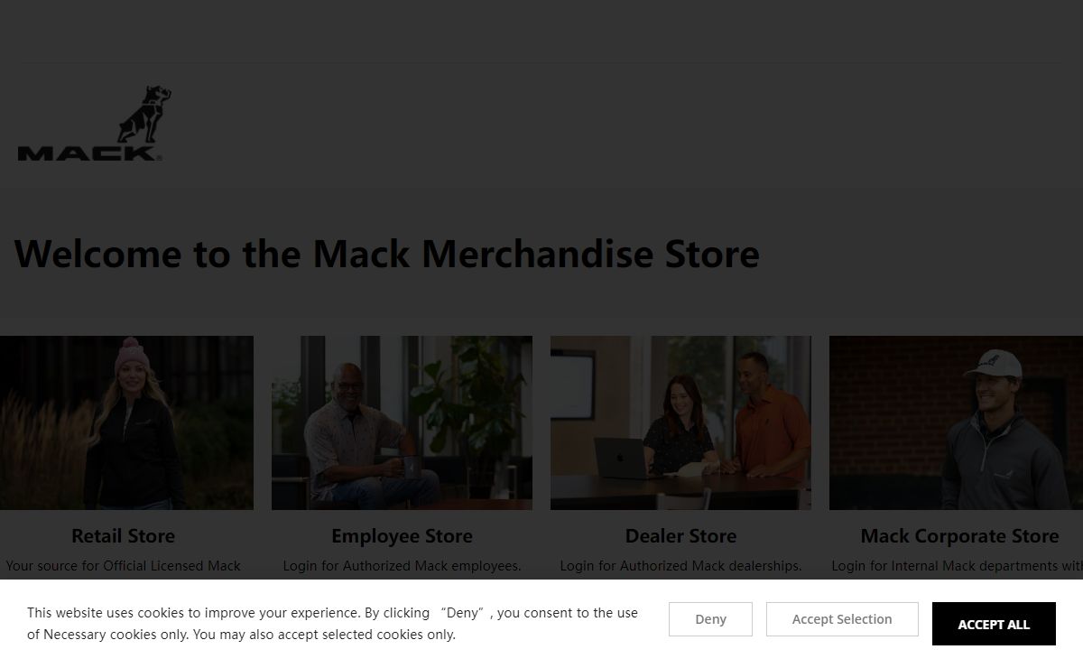 Mack Trucks Store Select Landing Page