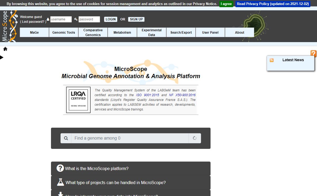 MicroScope Home - MaGe: Microbial Genome Annotation & Analysis Platform - MicroScope - Web Interface System & Specialized Databases for (re)Annotation and Analysis of Microbial Genomes