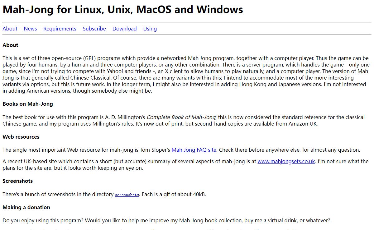 Mah-Jong for Unix, Windows and MacOS