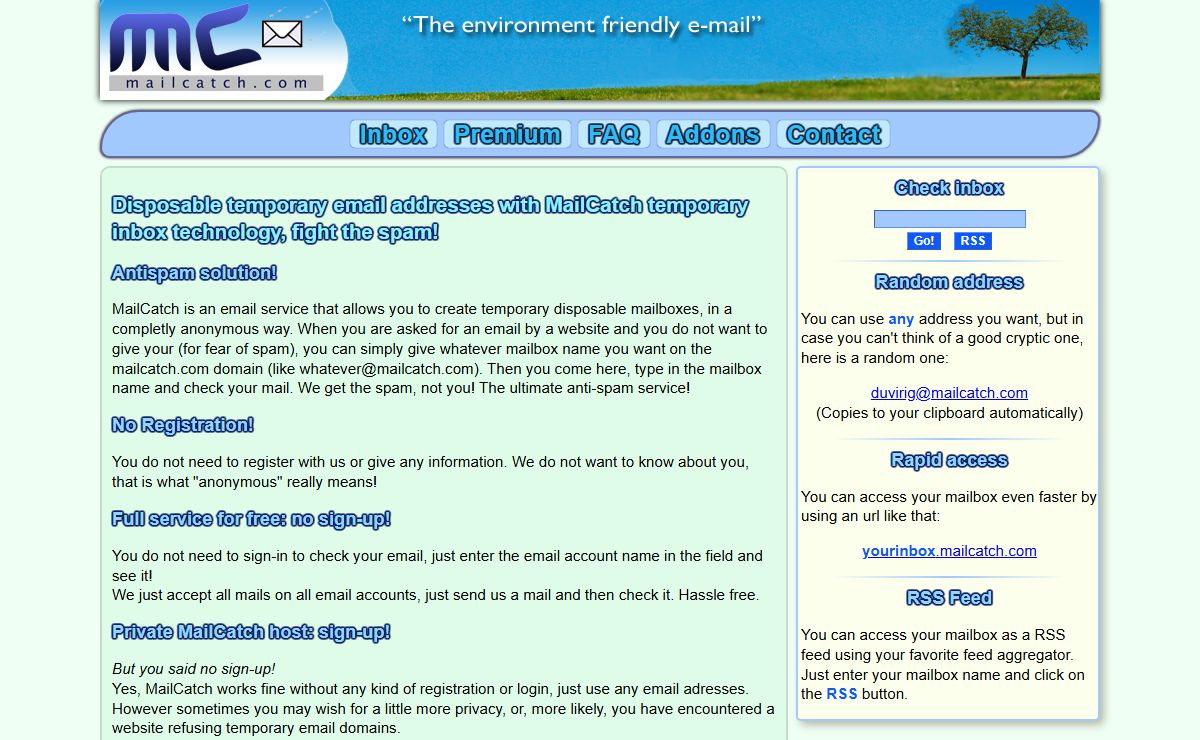 Disposable Temporary Email Addresses - AntiSpam Temporary Inbox at MailCatch.com - About