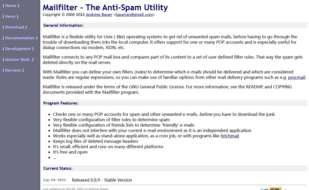 Mailfilter Homepage