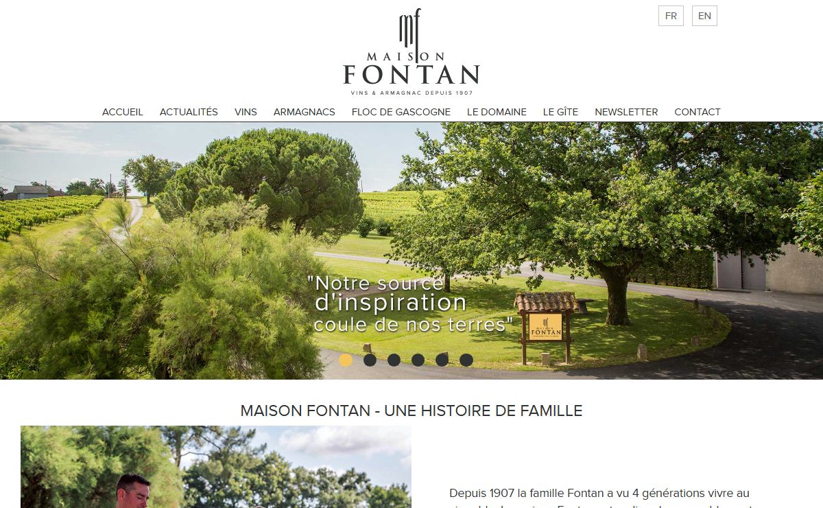 Maison Fontan. Vignobles des Côtes de Gascogne, Flocs de Gascogne, Armagnacs dans le Gers en Gascogne. Occitanie.